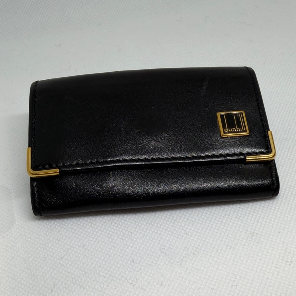 DUNHILL Key  Holder with Gold Details Black Leather